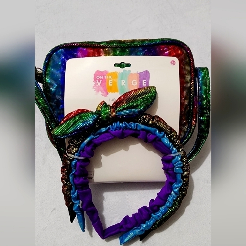 Verge Girls Glitter Multi Color Bag And HeadBand Set.